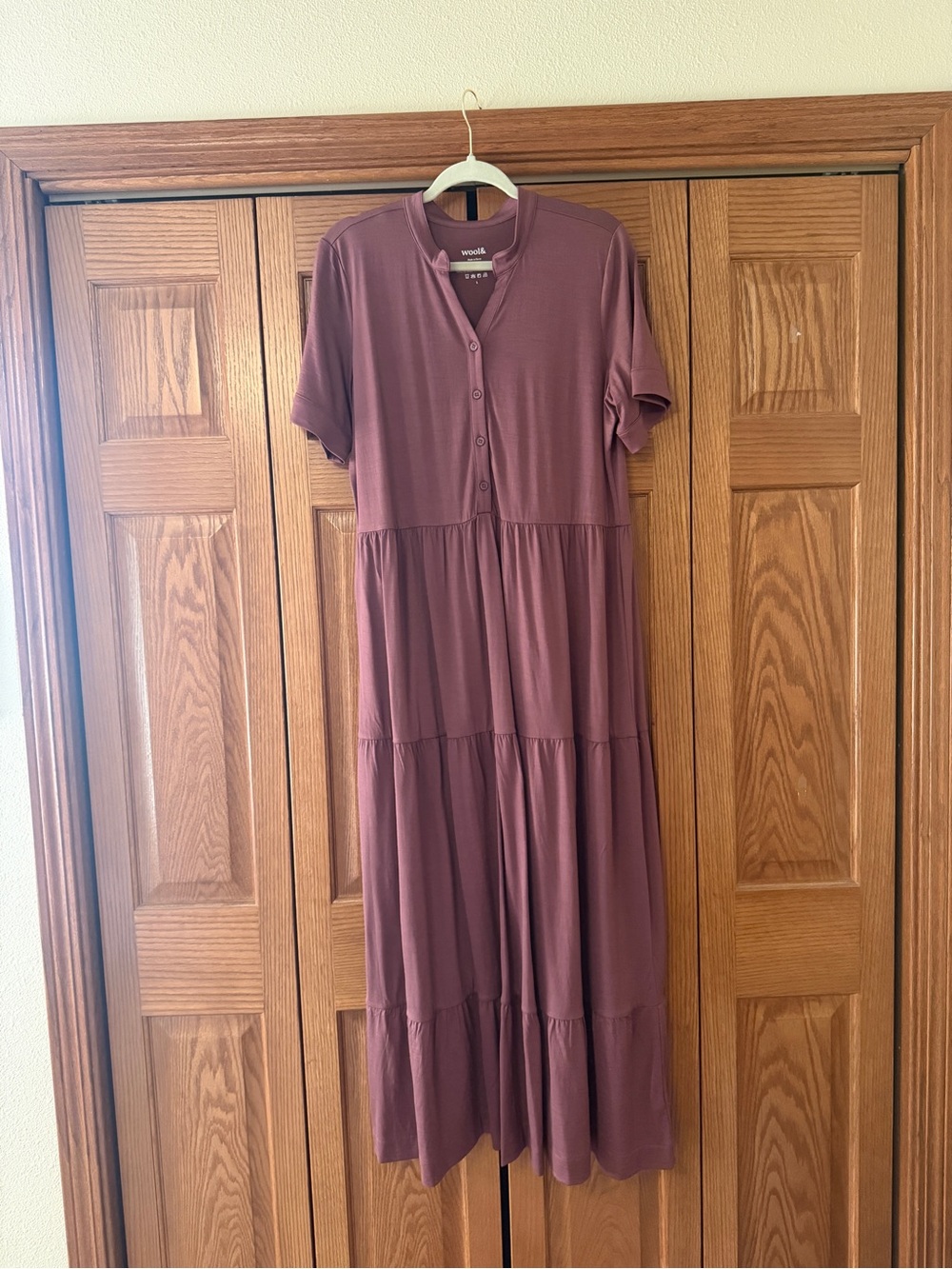 Wool& Emma Short-Sleeve Tiered Maxi Dress, rosewood